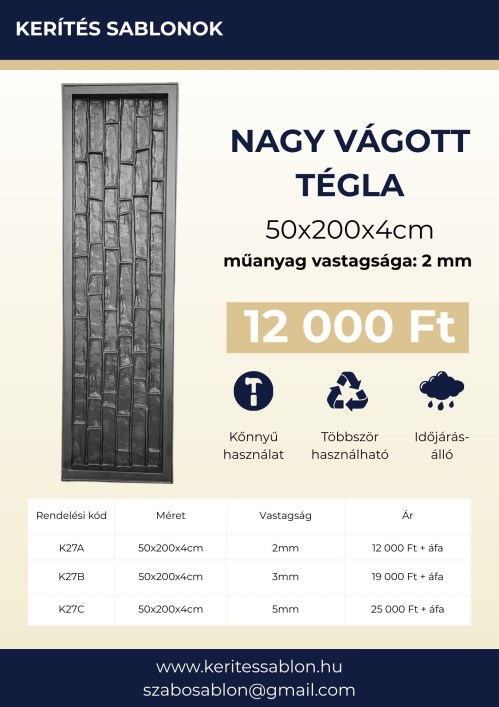 Nagy vágott tégla - adatlap
